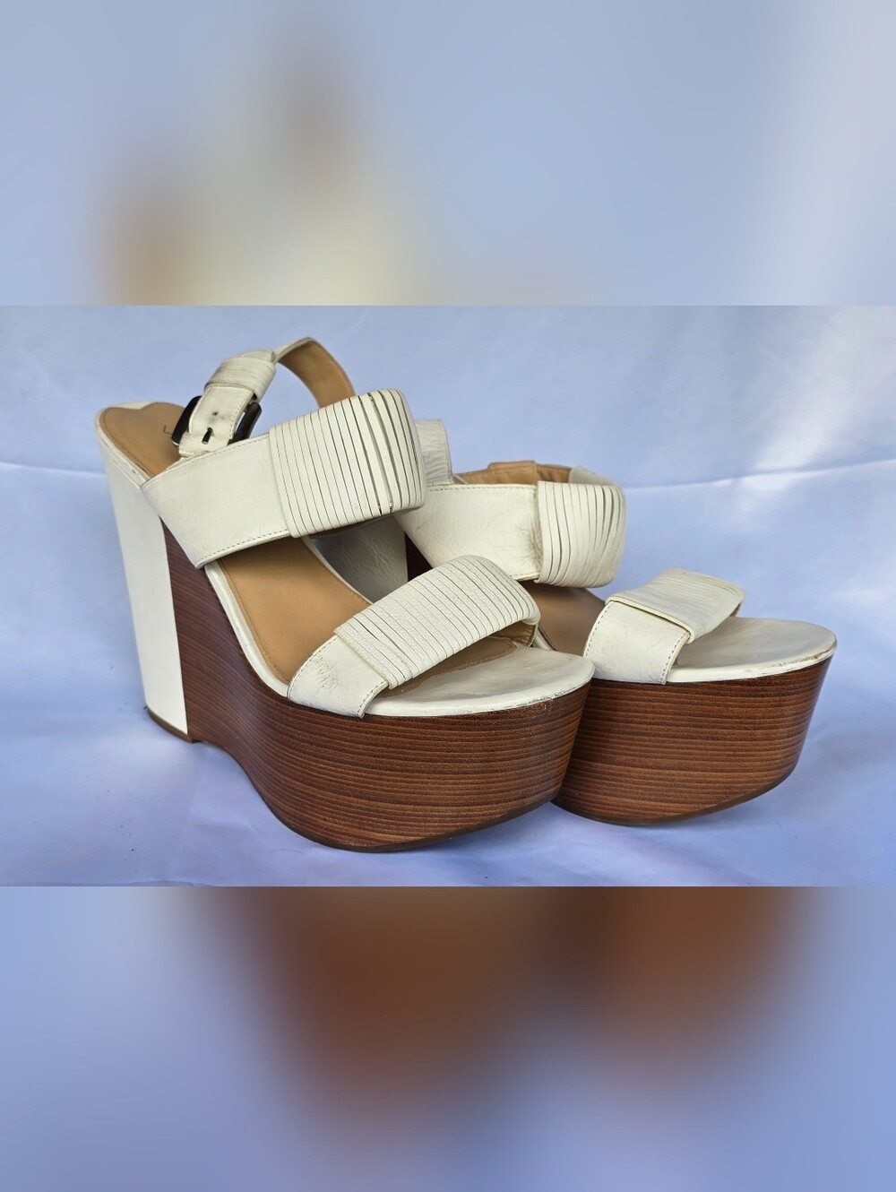 Via Spiga White Leather Platform Wedges